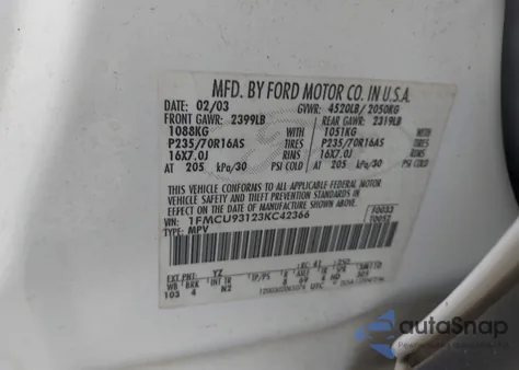 2003 Ford Escape Xlt из США, поврежденный, VIN 1FMCU93123KC42366